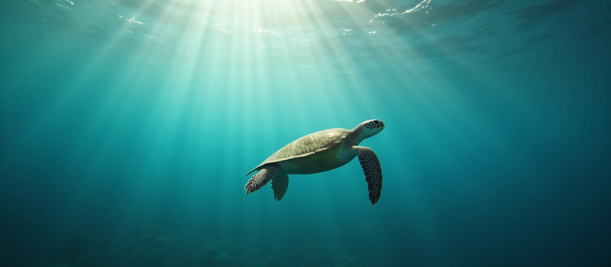 A sea turtle gliding through sunlit ocean water